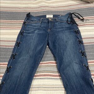 Frame Denim Women's Dark Blue Lace-Up Skinny Jeans
